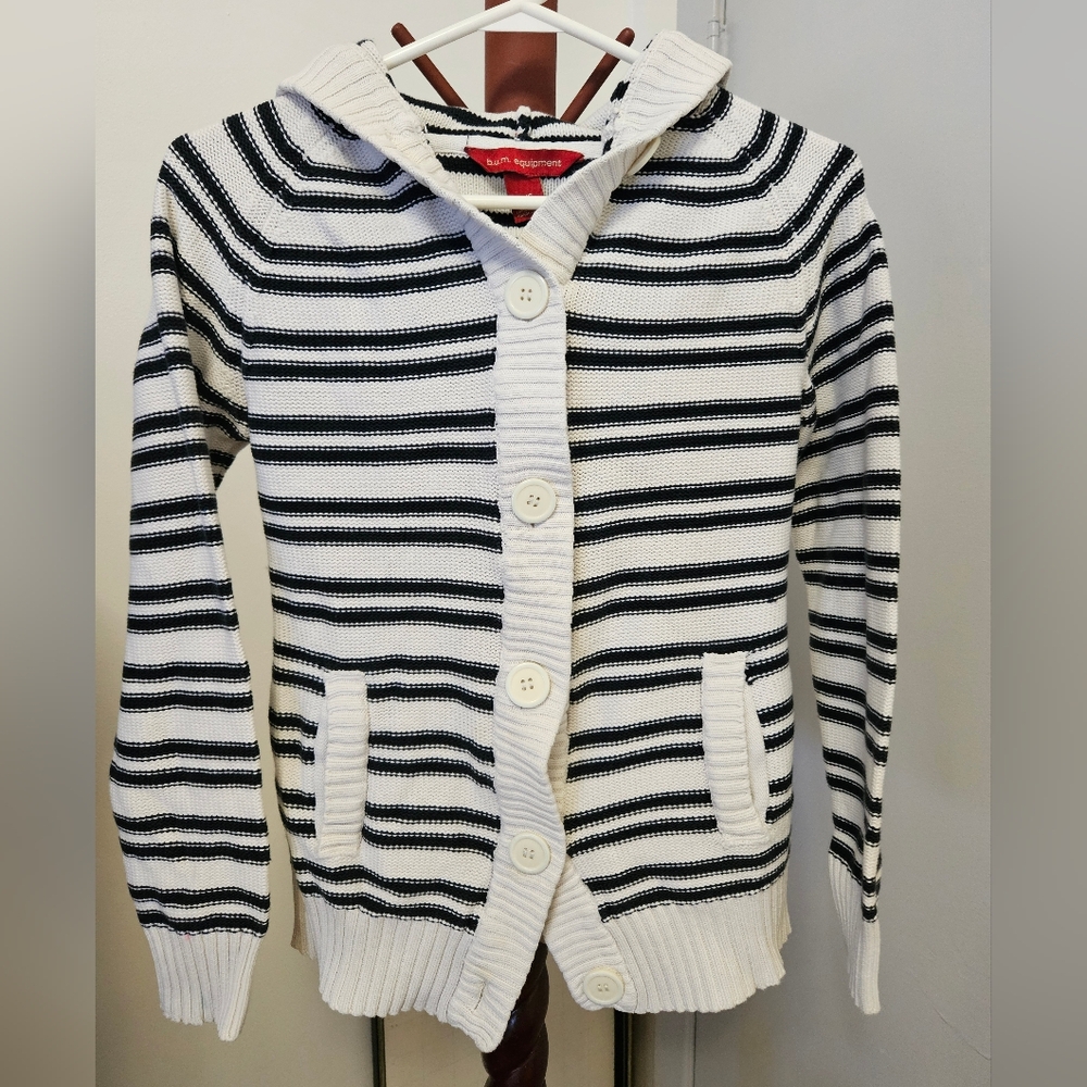 Black and White Stripped Button Hoodie